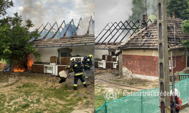 Lak&oacute;h&aacute;z tetőszerkezete &eacute;gett B&aacute;bonymegyeren