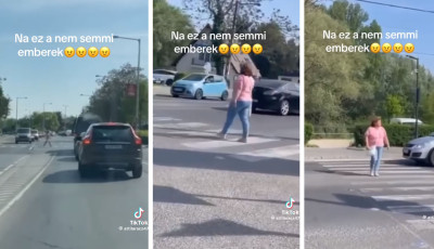 Be&eacute;p&iacute;tett gyalogossal sarcolt&aacute;k az aut&oacute;sokat egy zebr&aacute;n&aacute;l - VIDE&Oacute;N