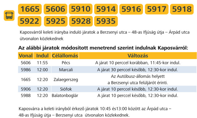 A távolsági buszoknál is lesz változás pénteken Kaposváron a kerékpárverseny ideje alatt