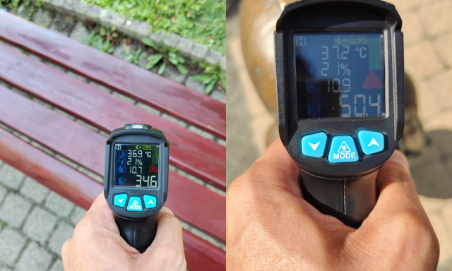 Hőm&eacute;rővel j&aacute;rtuk k&ouml;rbe Kaposv&aacute;r belv&aacute;ros&aacute;t, hogy kider&iacute;ts&uuml;k hol c&eacute;lszerű hűs&ouml;lni p&aacute;r percet