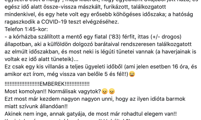 Facebookon fakadt ki az emberek felelőtlens&eacute;g&eacute;n a kaposv&aacute;ri k&oacute;rh&aacute;z egyik orvosa